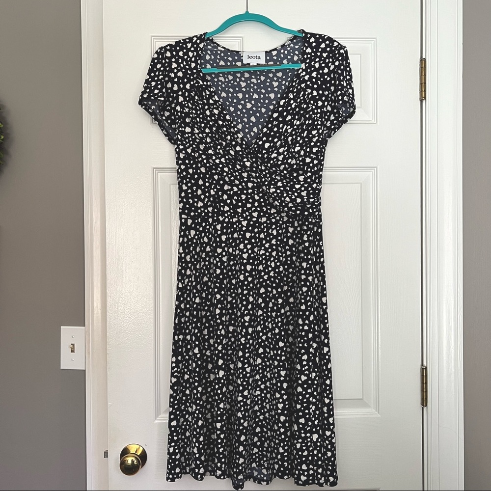 Leota Navy and White Midi Dress Heart Print Large
